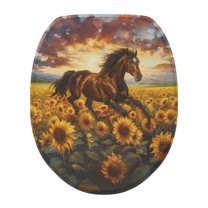 ZIATUBLE Sunset Horse Sunflower Toilet Seat Covers for Bathroom Soft Toilet Seat Lids Covers Easy to Clean Bathroom Decoration Accessories Toilet Lid Dust Cover Fits Most Toilet Lids