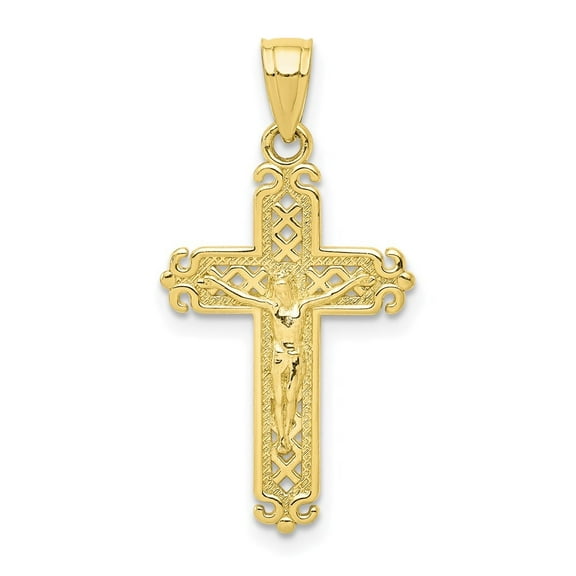 Auriga 10K Yellow Gold Crucifix Cross Pendant for Women (L-25 mm,W-13 mm)