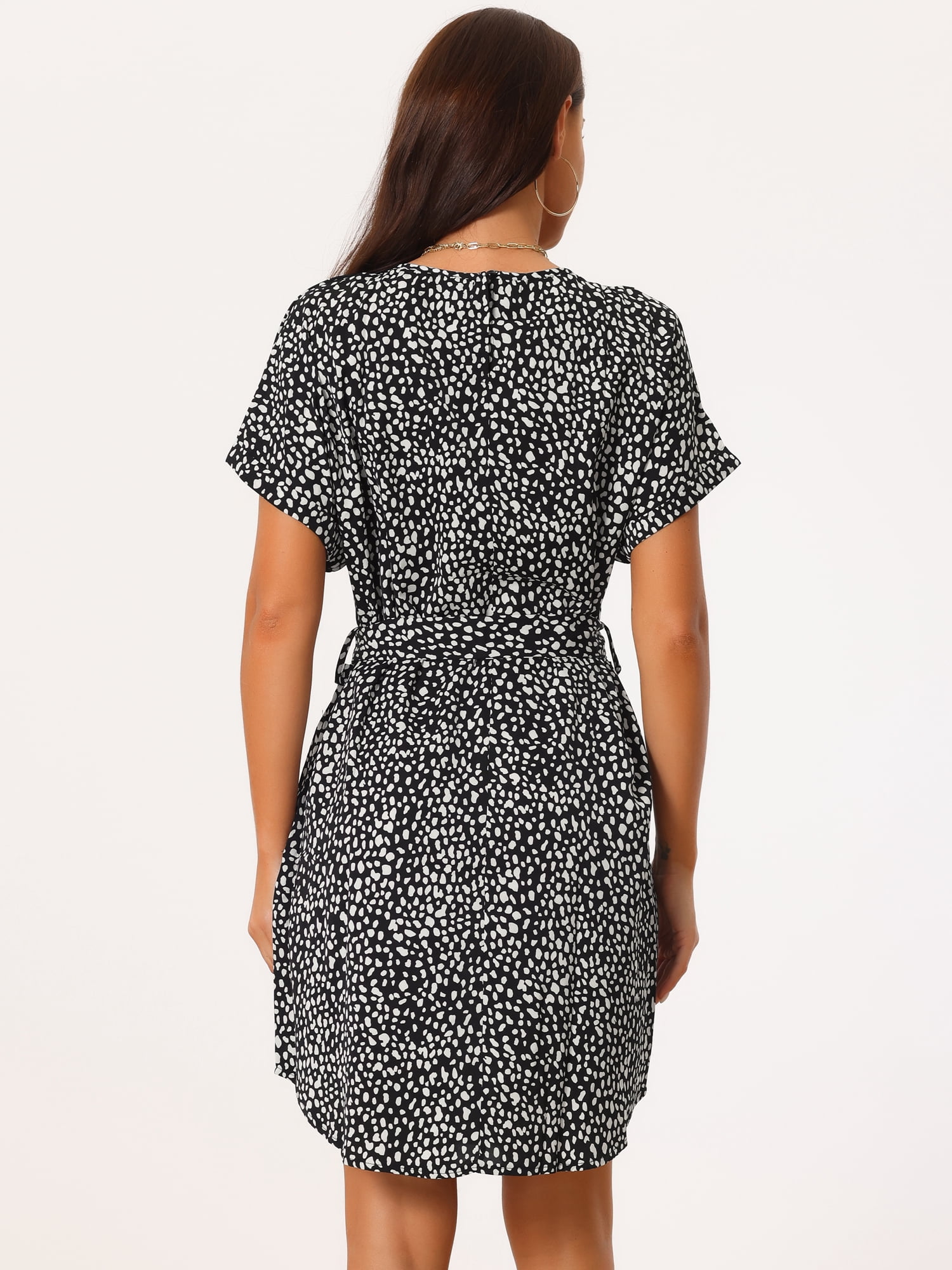DARING DIVA Women's Crewneck Tie Waist Casual Polka Dots Dress S Black
