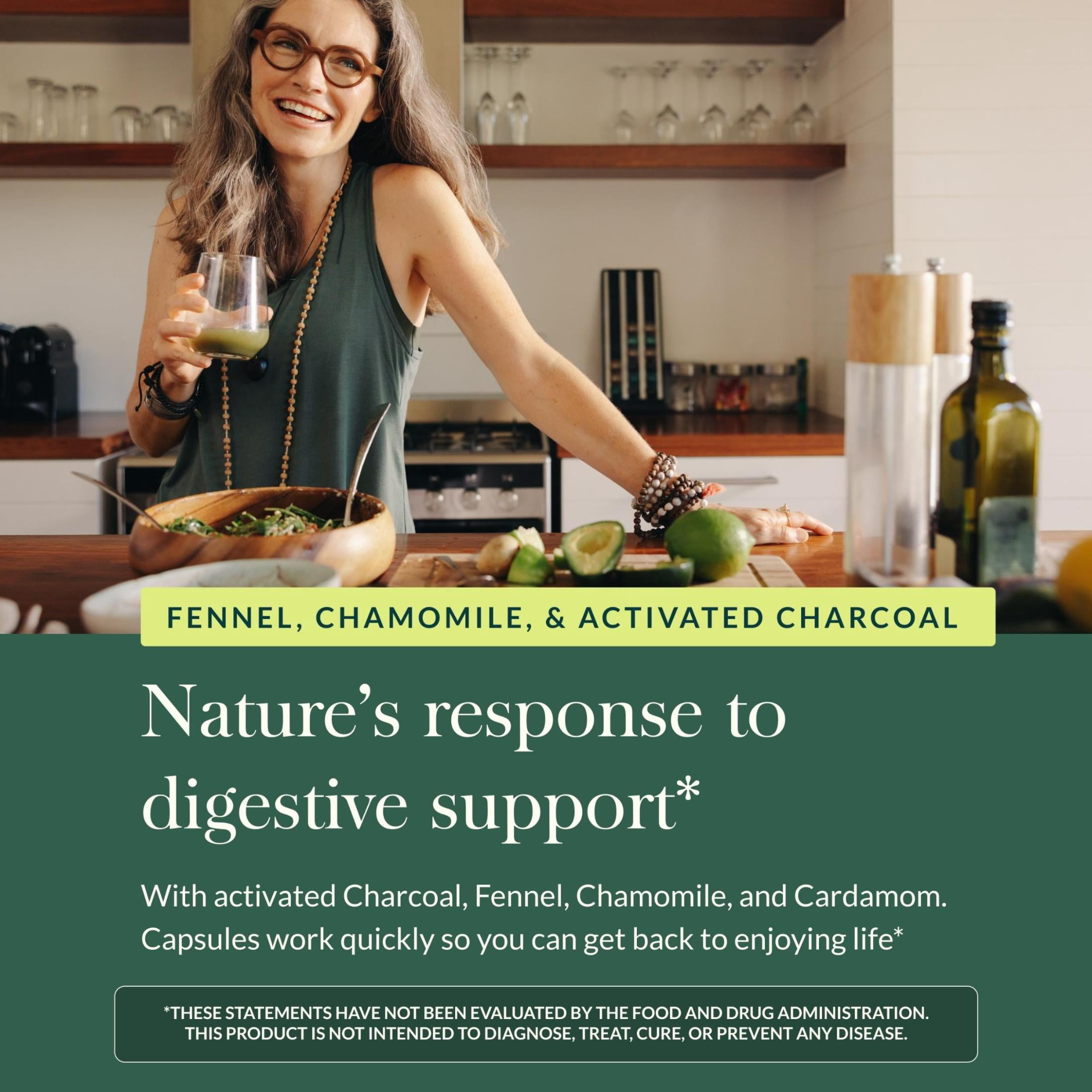 Gaia Herbs Gas & Bloating - Provides Relief from Occasional Gas & Bloating* - With Activated Charcoal, Fennel & Chamomile - 50 Vegan Capsules (25 Servings)