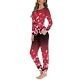 thumbnail image 2 of Renewold Women's Pajama Set of 2 Valentine's Day Pink Hearts Print Ladies Pj Sweatpants Top Snug-Fit Crewneck Long Sleeve Sleepwear Fall Winter Daily Wear Size 2XL, 2 of 4