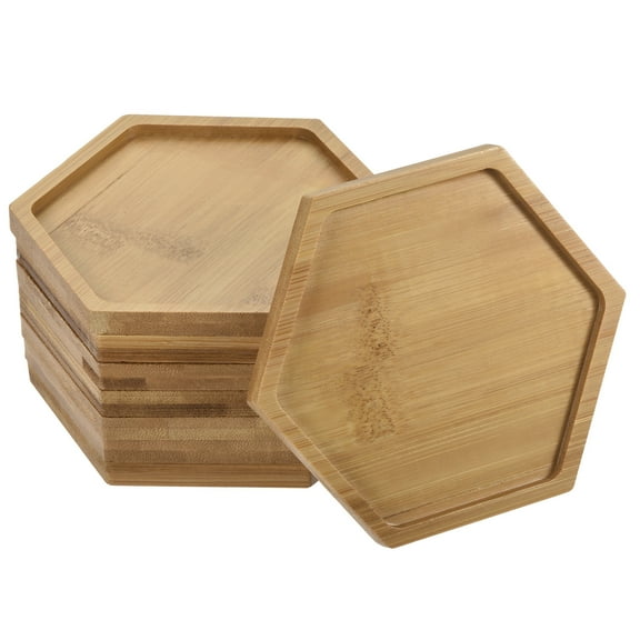 Uxcell 12x10.5cm Hexagonal Bamboo Plant Saucer Flowerpot Drip Tray Indoor, 8 Pack
