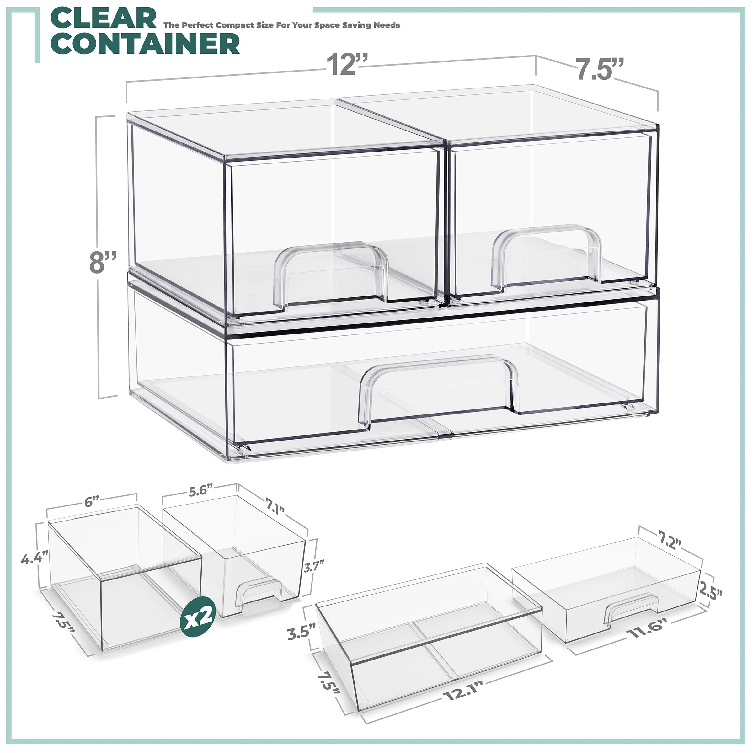 Sorbus Small & Wide Stackable Acrylic Storage Drawers, Clear Baby Organizer Bins, 3-Pack
