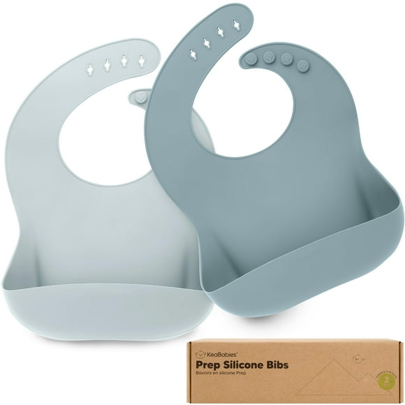Baberos de silicona impermeables para bebés Food Bib KeaBabies, paquete de 2
