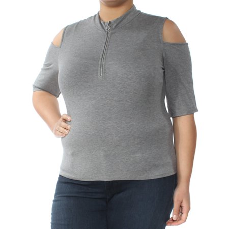 - GUESS Womens Gray Cold Shoulder Short Sleeve Zip Neck Top Size: XL