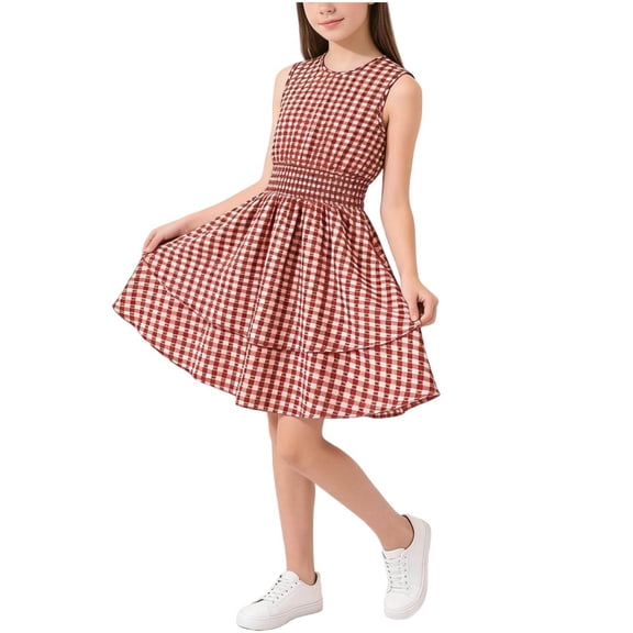 Dlentnea Girls Summer Dress Casual Formal Sleeveless Sundress A Line Flowy Fashion Solid Color Party Dresses