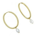 thumbnail image 5 of JewelStop 14k Yellow Gold Polished Finish 44.6mm x 24mm Freshwater Pearl Oval Hoop Earrings with Endless Clasp, 5 of 5