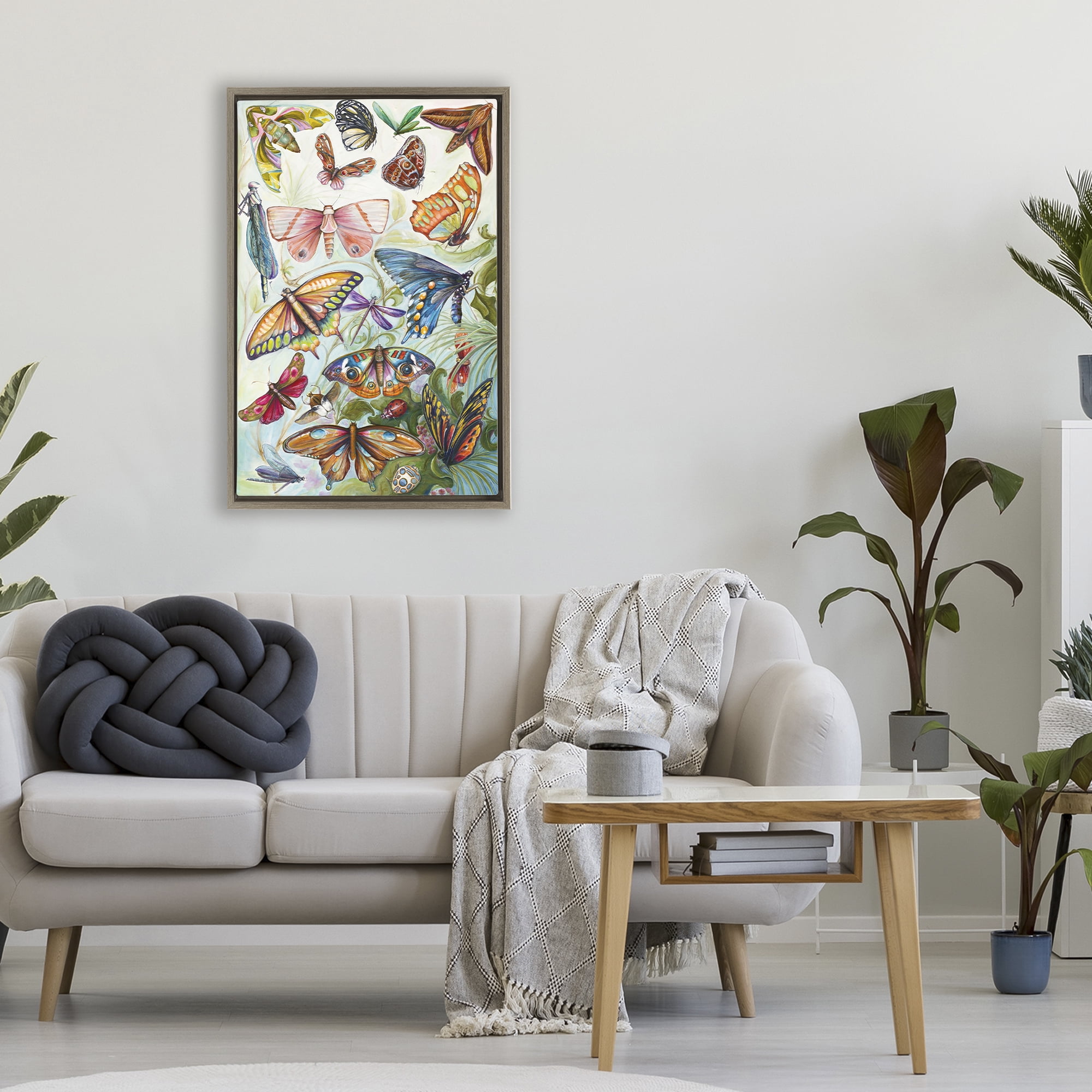 Stupell Industries Colorful Butterfly Conservatory Brown Framed Floater Canvas Wall Art, design by Diannart