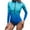Blue, variant on Women's Long Sleeve Rash Guard Swimsuit - Sun Printed Zipper Surfing Bathing Suit, Nylon/Spandex, UV Protection (S-XXL)