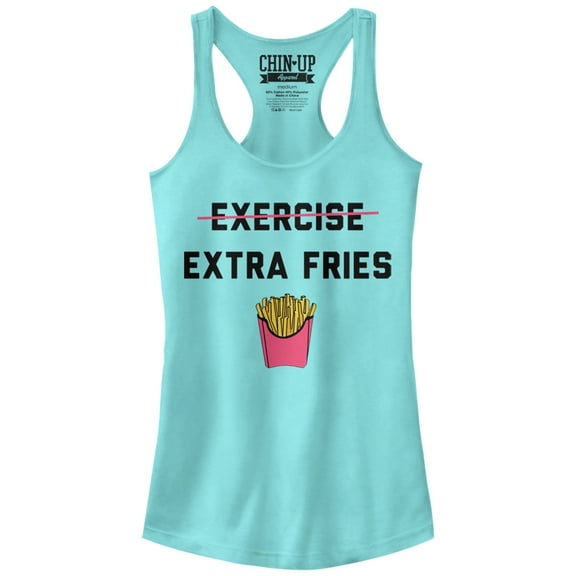 Junior's CHIN UP Exercise Extra Fries Racerback Tank Top Cancun Medium