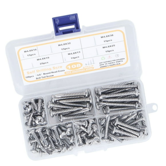 Round Head Screws, 6 Sizes M4.8 Rustproof Self Drilling Screw Wide Application for Machine