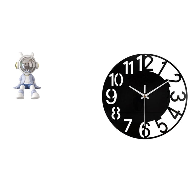 Figura de escritorio,Estante con estatua de astronauta para decoración de oficina y hogar,Reloj de pared grande,Reloj de pared acrílico silencioso moderno,Reloj de pared grande para