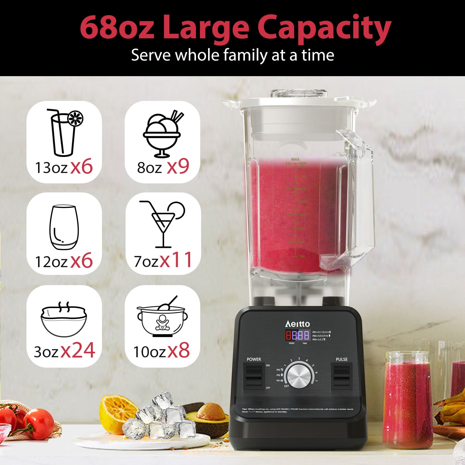 Aeitto® Blenders for Kitchen, High Speed Blenders for Smoothies and Shakes with 1500-Watt Motor, 68 Oz Large Capacity, Countertop Professional Blenders for Ice Crush, Frozen Drink, Platinum