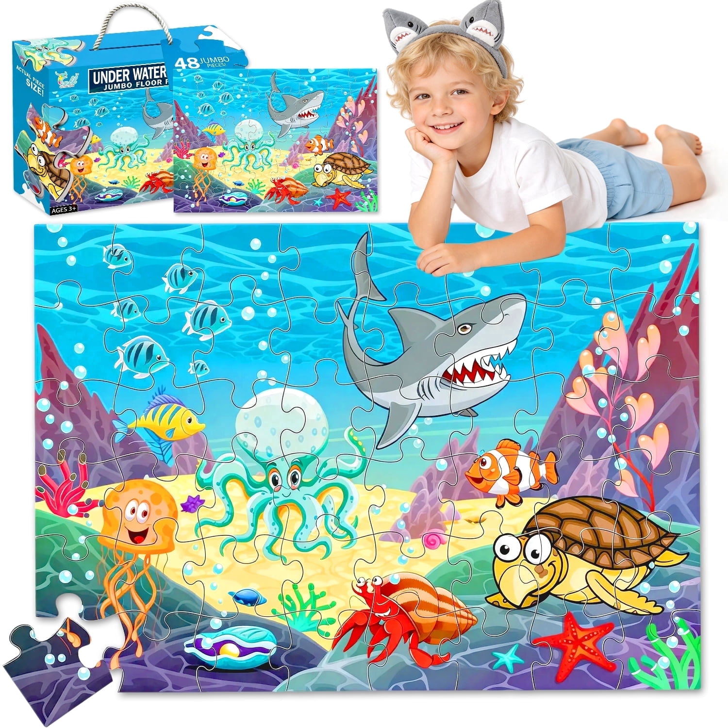 Kingwora Jumbo Floor Puzzle, School Bus for Kids Ages 3-6