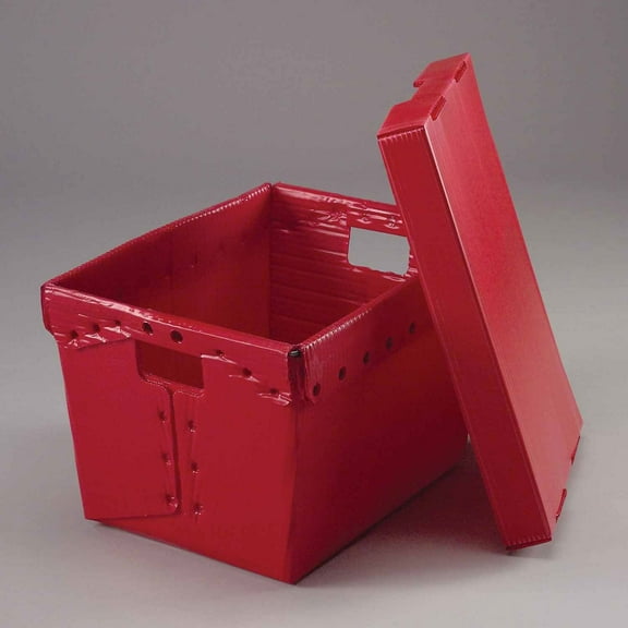 Postal Mail Tote With Lid, Corrugated Plastic, Red, 18-1/2x13-1/4x12, Lot of 10