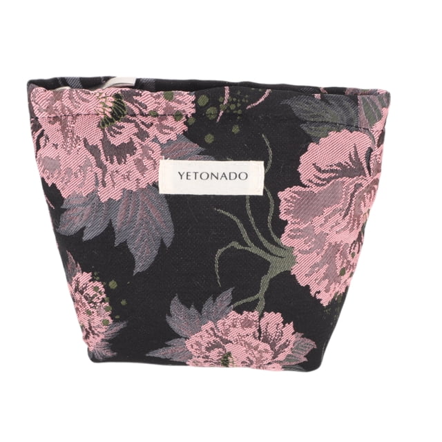 Bolsas de Maquillaje de Flores Convenientes 1 Pc Poliéster Negro Rosa Pequeña