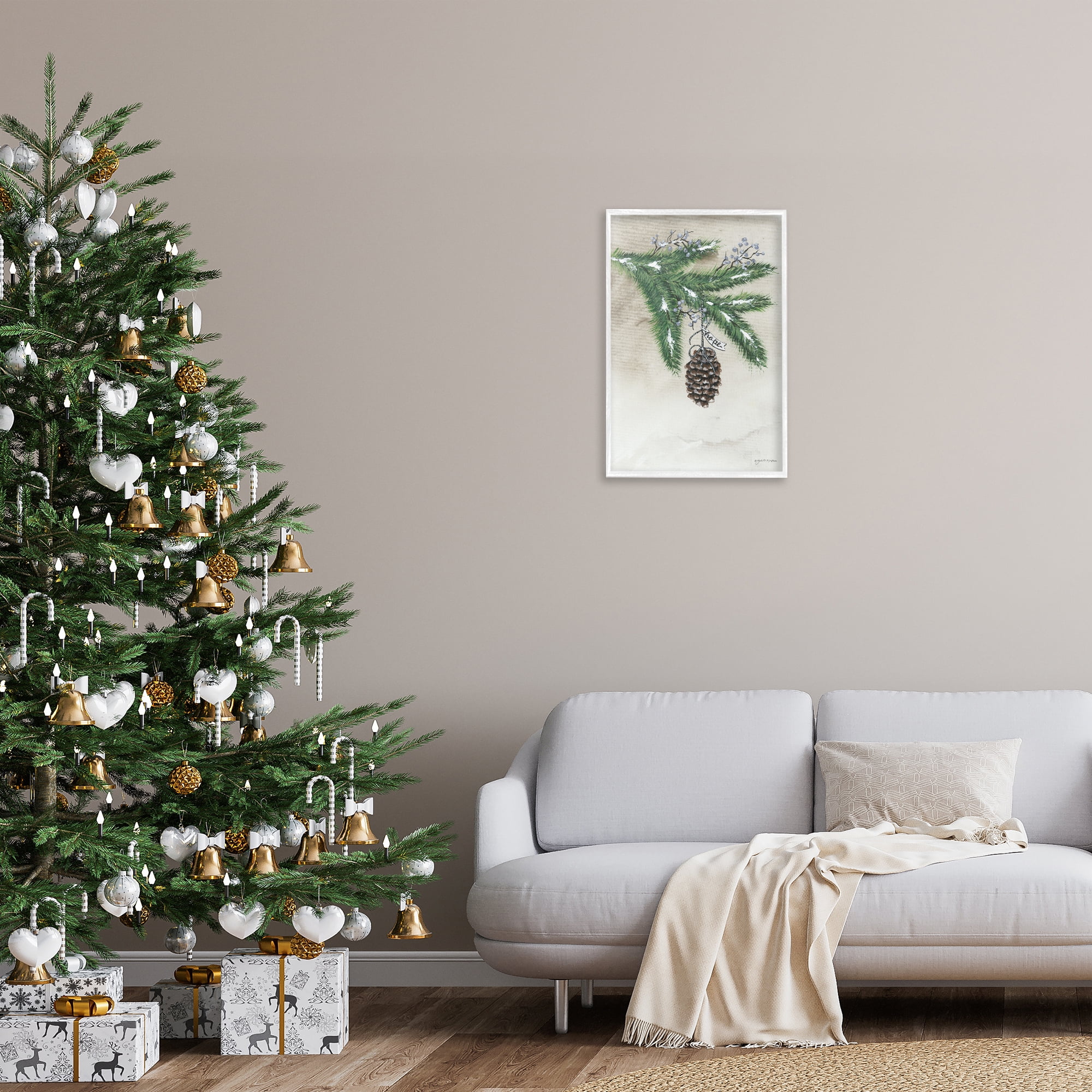 Stupell Industries Dangling Rustic Pine Cone Botanical & Floral Painting White Framed Art Print Wall Art, 16 x 24