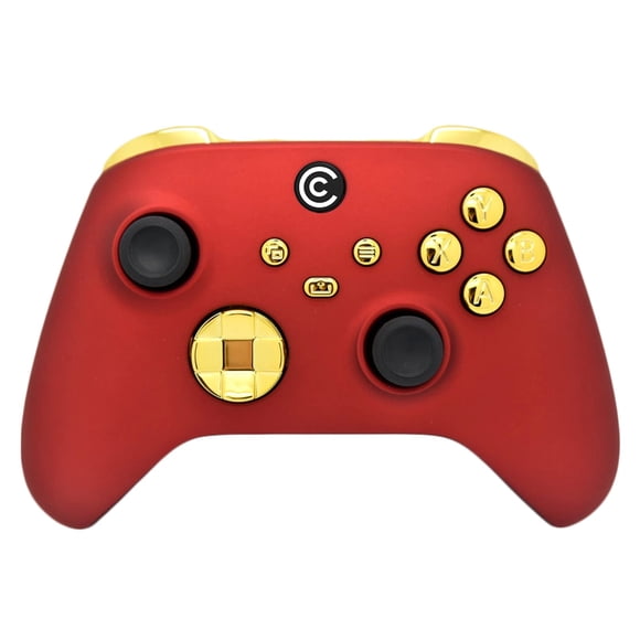 Custom Controllerzz Designer Series Custom Wireless Controller for Xbox Series X/S, Xbox One, & PC - Multiple Designs Available (Matte Red & Gold Chrome Inserts)