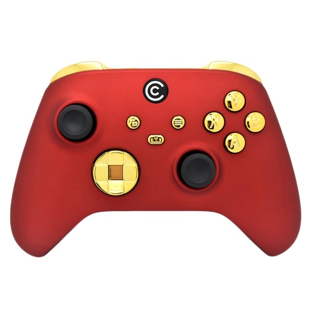 Custom Controllerzz Designer Series Custom Wireless Controller for Xbox Series X/S, Xbox One, & PC - Multiple Designs Available (Matte Red & Gold Chrome Inserts)