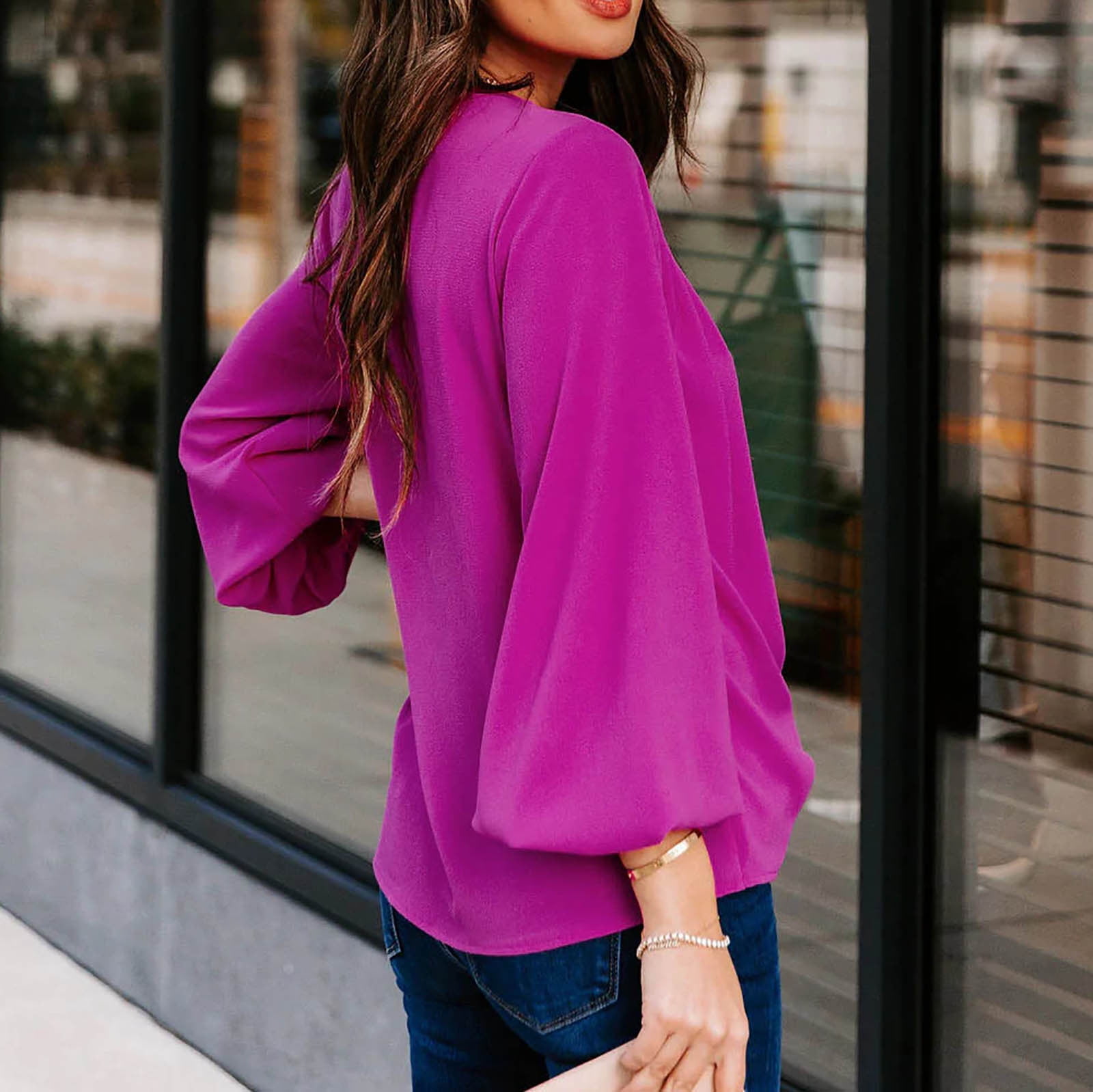 long sleeve hot pink blouse