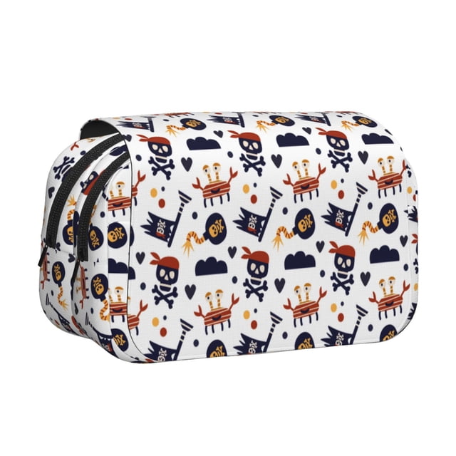 Disketp Pirate Theme Estuche de Lápices de Doble Capa con Tapa Abatible y Cremallera, Organizador Escolar para Adolescentes y Adultos
