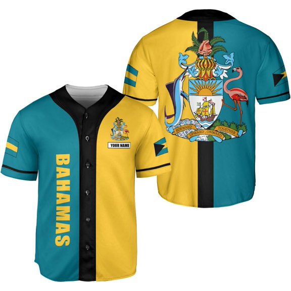 Personalized Bahamas Baseball Jersey Shirt Bahamas Pride Flag Bahamian Jersey Soccer for Men and Women (S)