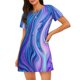 thumbnail image 1 of Fotbe Swirl Blue And Purple Bata de Dormir para Mujer con Estampado, Camisón de Algodón de Manga Corta, Ropa de Dormir Casual, 1 of 6