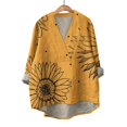 thumbnail image 4 of Yellow Women's Long Sleeve T-shirt, Cotton Linen Shirts For Women 2024 V Neck Long Sleeve Tops Summer Trendy Blouses Casual Loose Tunic Tops,Women's Long sleeve T-shirt M, 4 of 4