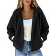 thumbnail image 2 of Women's Fleece Winter Coat Long Sleeve Lapel Open Front Cardigan Outerwear Black XL, 2 of 8