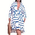 thumbnail image 1 of Vestido camisero de gran tamaño para mujer, manga larga, con botones, patrón geométrico, abertura la Abanopi Blanco/Extragrande, 1 of 1