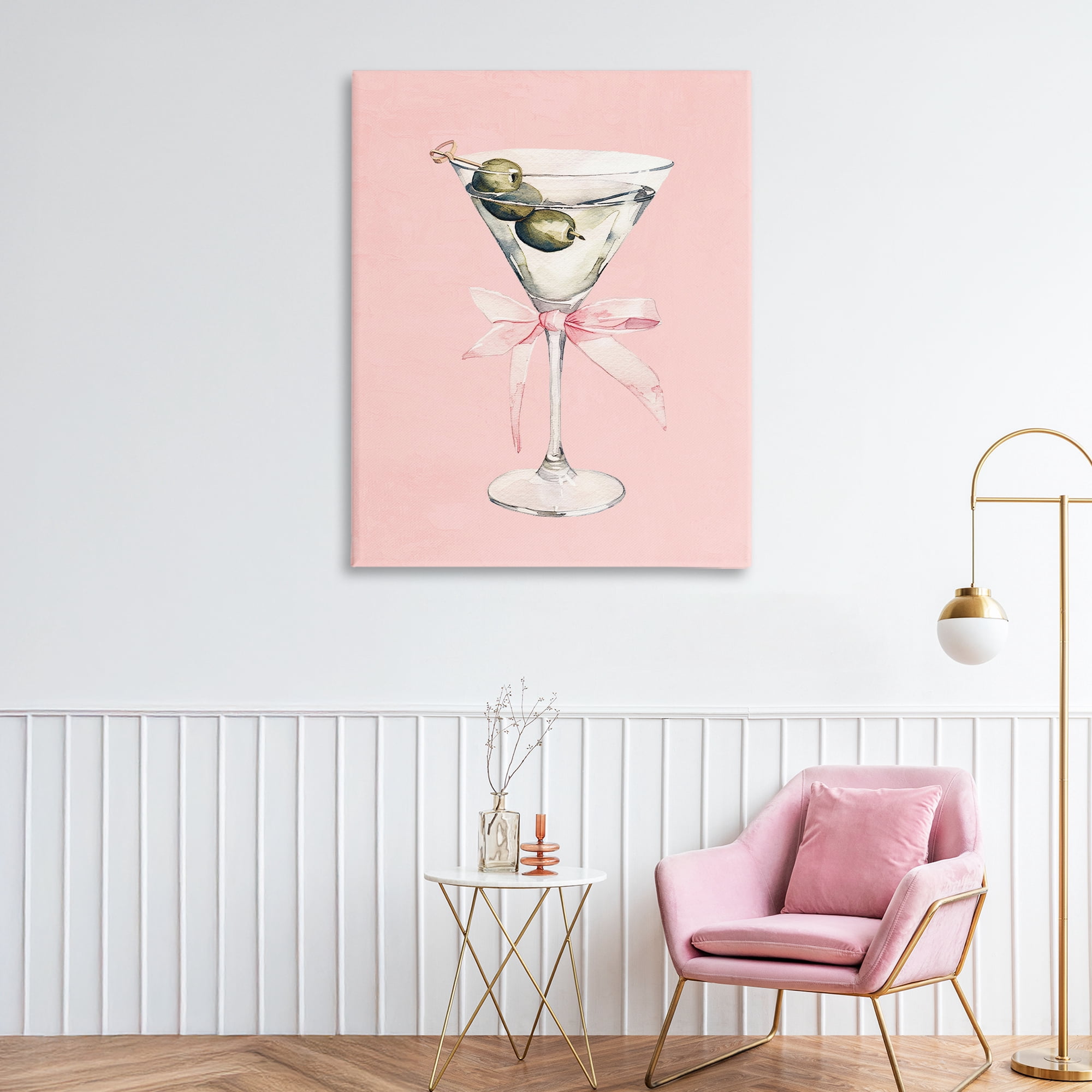 Stupell Industries Martini with Pink Bow Canvas Wall Art, design by Kim Allen