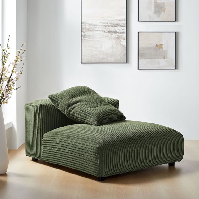 Modway Solace Modular Corduroy Upholstered Armless Chair in Fern