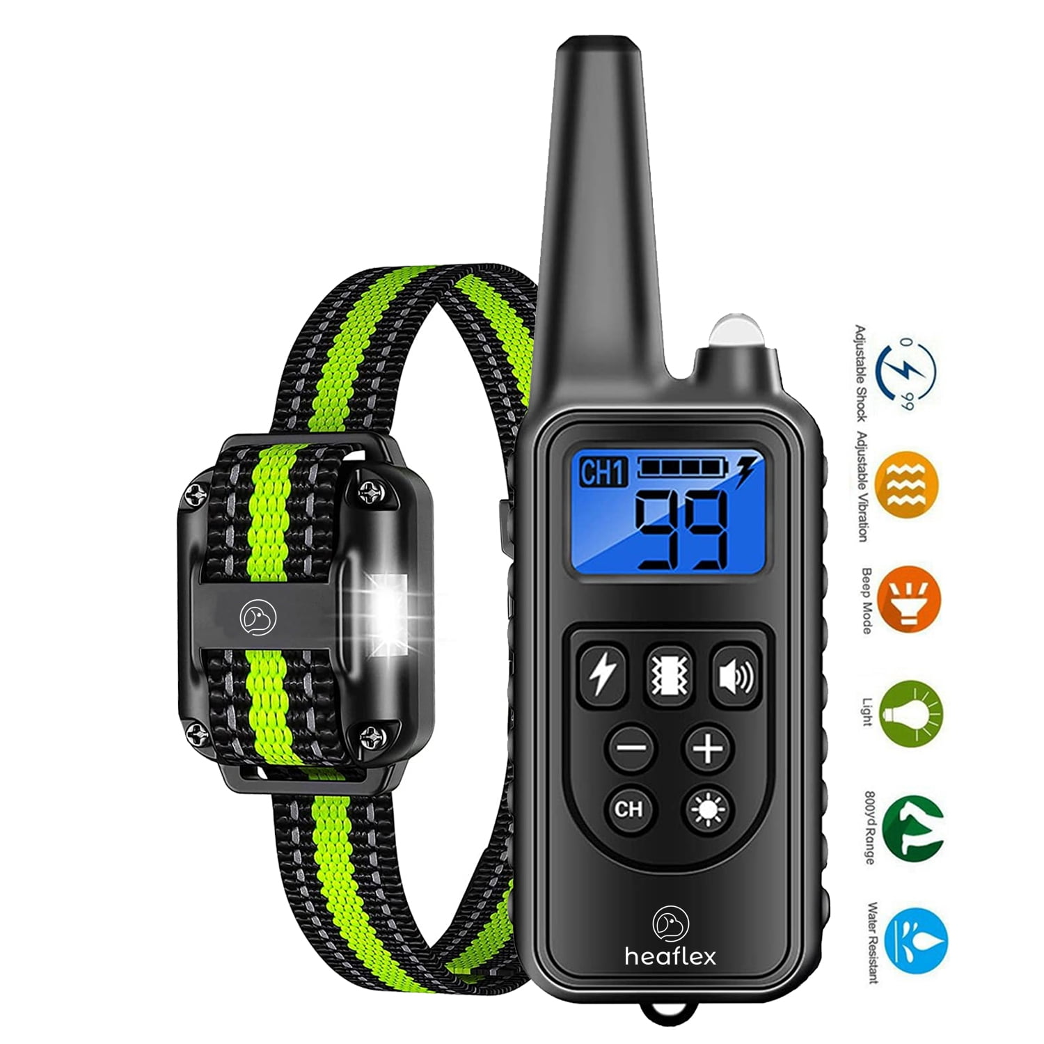 Heaflex Dog Training Electric Collar 2600ft Remote 4 Modes Light Beep