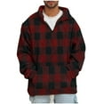 thumbnail image 2 of DDAPJ pyju Men's Fuzzy Sherpa Sweatshirt Quarter Zip Long Sleeve Casual Pullover Sweatshirts Fall Winter Fleece Sweatshirt with Kangaroo Pocket Flash Deals Wine L, 2 of 7