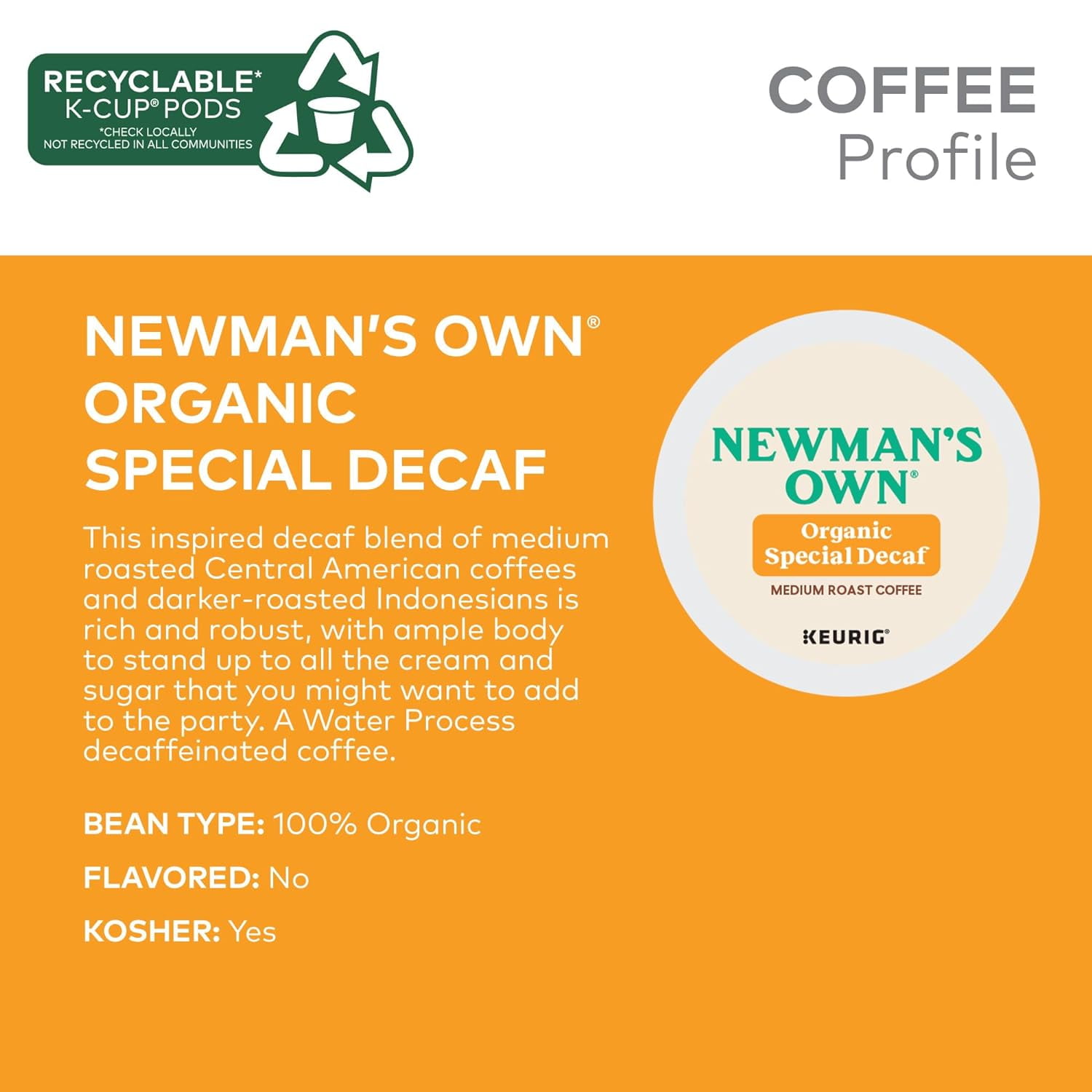 Newman's Own Organics Special Blend Decaf Keurig Single-Serve K-Cup Pods, Medium Roast Coffee, 72 Count
