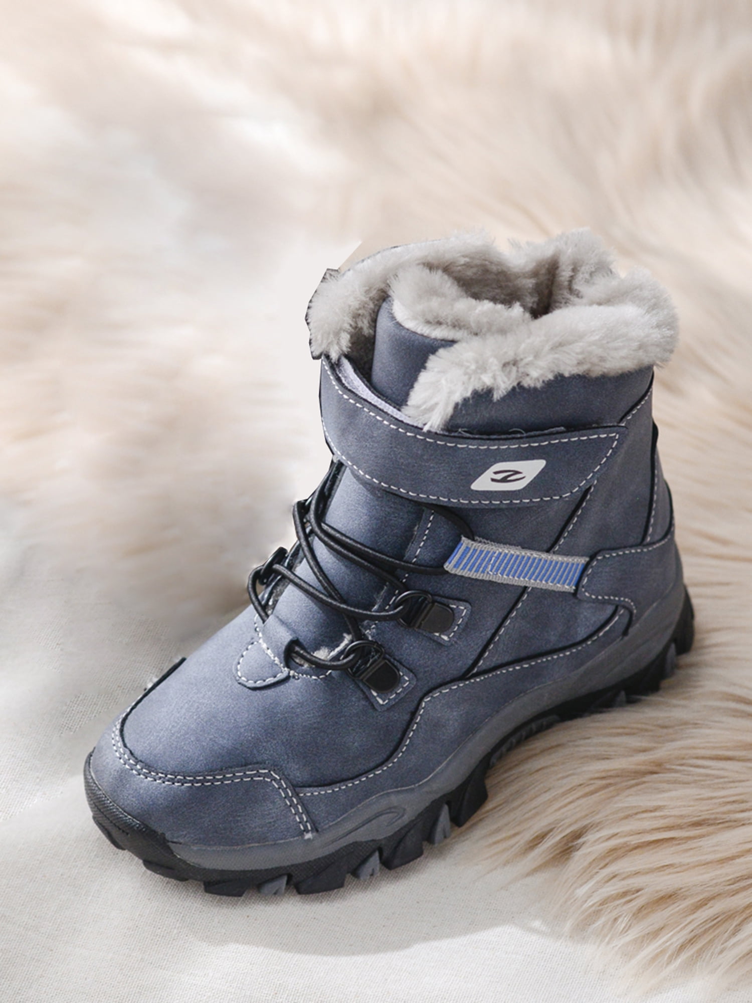 NEW BABY KIDS BOYS GIRLS FAUX LEATHER WINTER BOOTS ZIP LACES WARM FUR WALK SHOES 