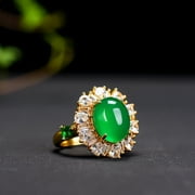 Green Jade Band Ring 18K Gold Plated Handmade Crystal Gemstone Adjustable Size