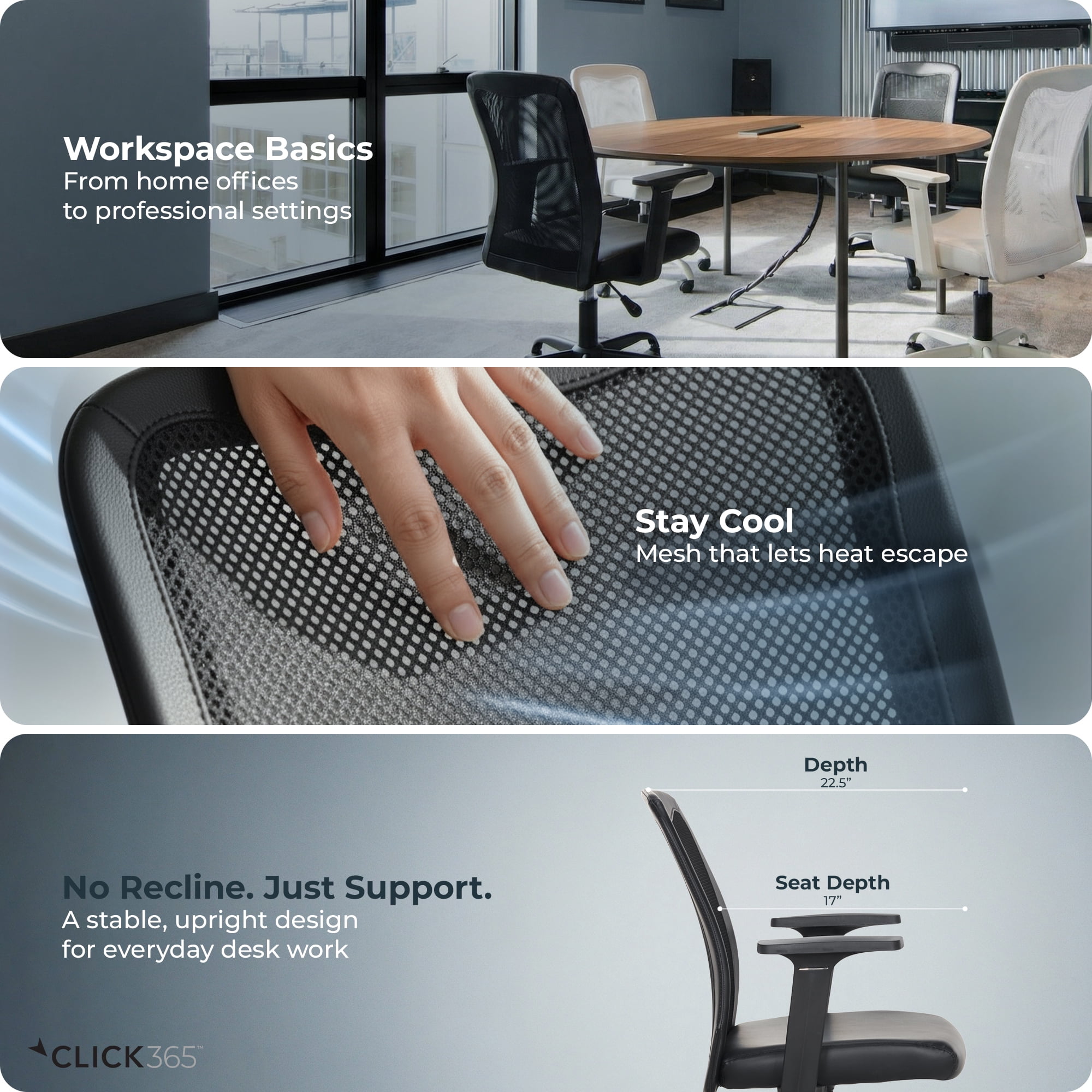 Click365 AeroCore M110 Adult Mesh Mid Back Indoor Residential Ergonomic Office Chairs, Hardware Kit, Black