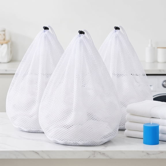 3-Pack XXLarge Mesh Laundry Bags – 28x26 Inch Jumbo Wash Bags with Drawstring, Heavy-Duty Garment Bags for Washing Machine, Delicates, Bedding, Coats