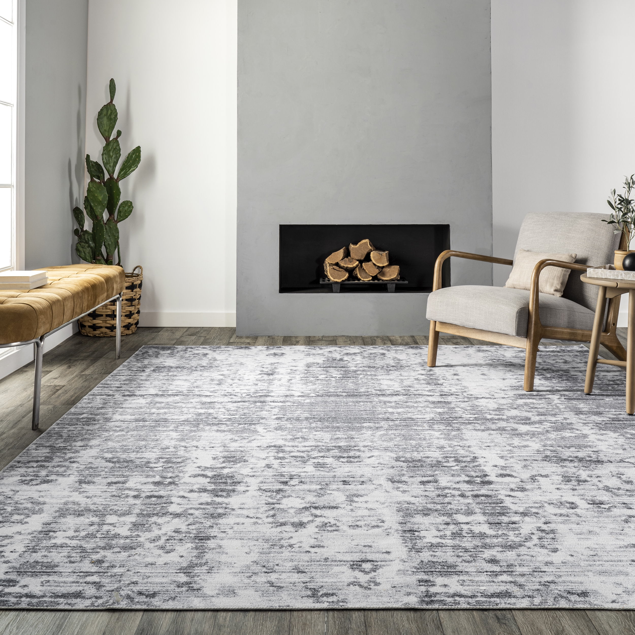 nuLOOM Alva Faded Abstract Machine Washable Area Rug, 5' x 8', Light Gray