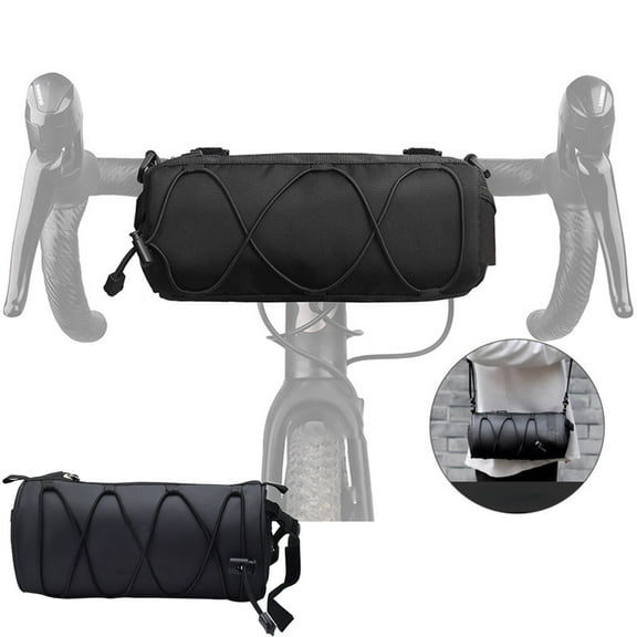 Bicycle Handlebar Bag,Bike Phone Bag,Double End Bag,Bike Front Crossbeam Riding Bag,Stylish Cylindrical Bag with Shoulder Strap Waterproof Large Capacity(Black 5L 10*5*5in)from QiwagFerng