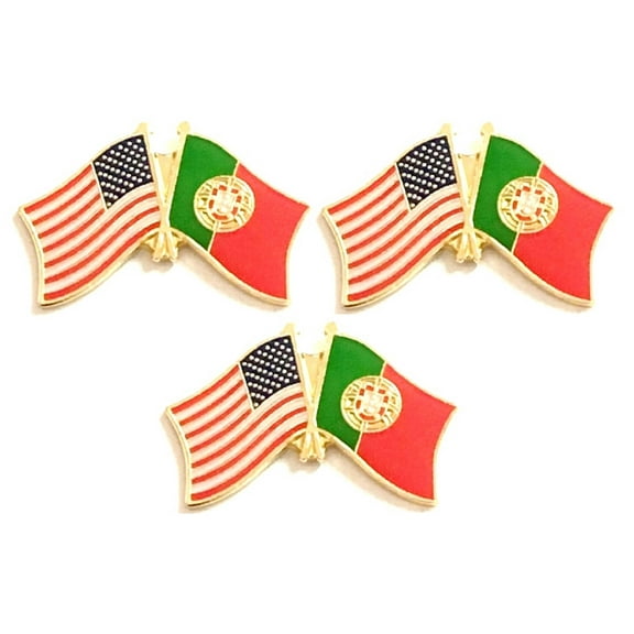 Portugal & US Crossed Flag Lapel Pins, Box of 3