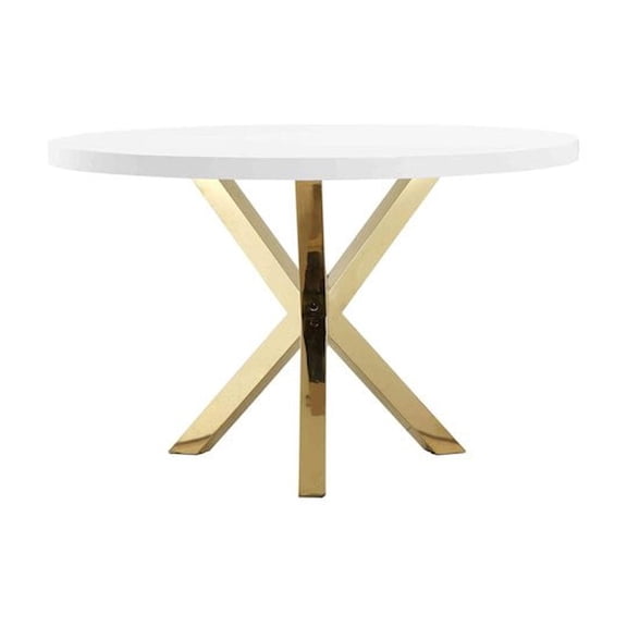 Pangea Home Remi Gloss Lacquer & Polished Steel Metal Dining Table in White/Gold