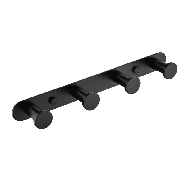 BRILLAR Gancho para toalla de acero inoxidable negro con 4 ganchos montado en la pared