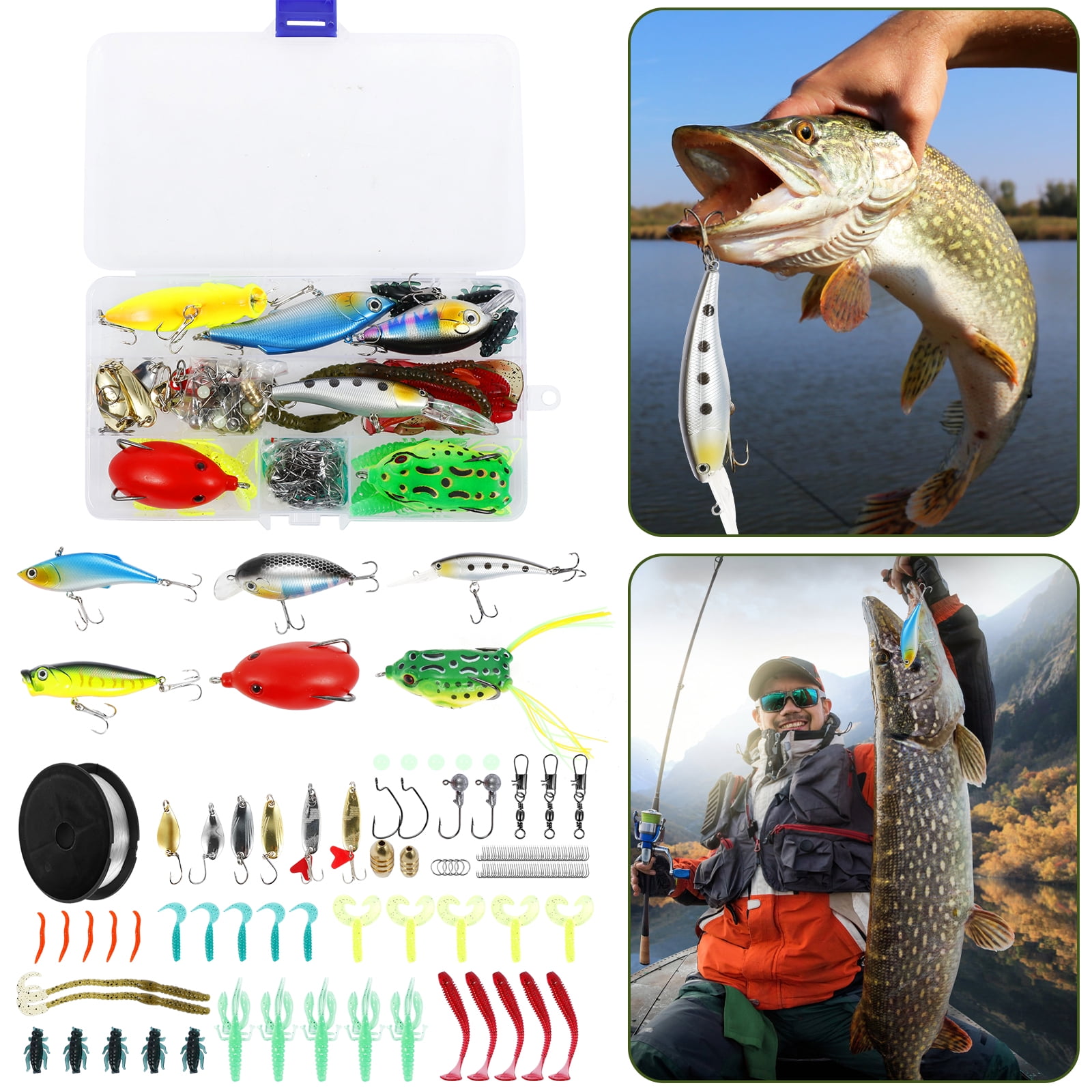 Lzvxtym Fishing Lures,Fishing Lures Kit,Fishing Bait Lure Set for Saltwater Freshwater,with Tackle Box,164Pcs