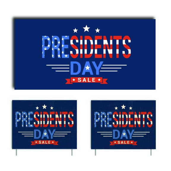 President's Day Sale Yard Sign & Banner Set, Includes 2 Corrugated Plastic Yard Signs and 1 Vinyl Banner (Includes 4 stakes for Yard Signs)