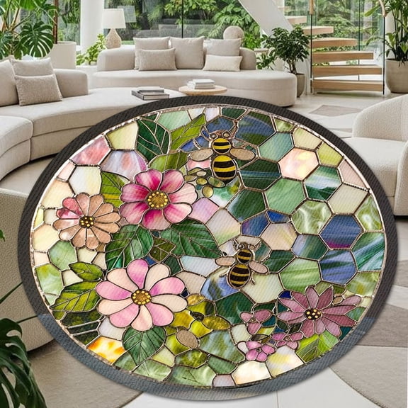 Circle Area Rug, Honeycomb Washable Non-Slip Floor Carpet, Soft Rug for Living Room Bedroom Decor 24 Inch