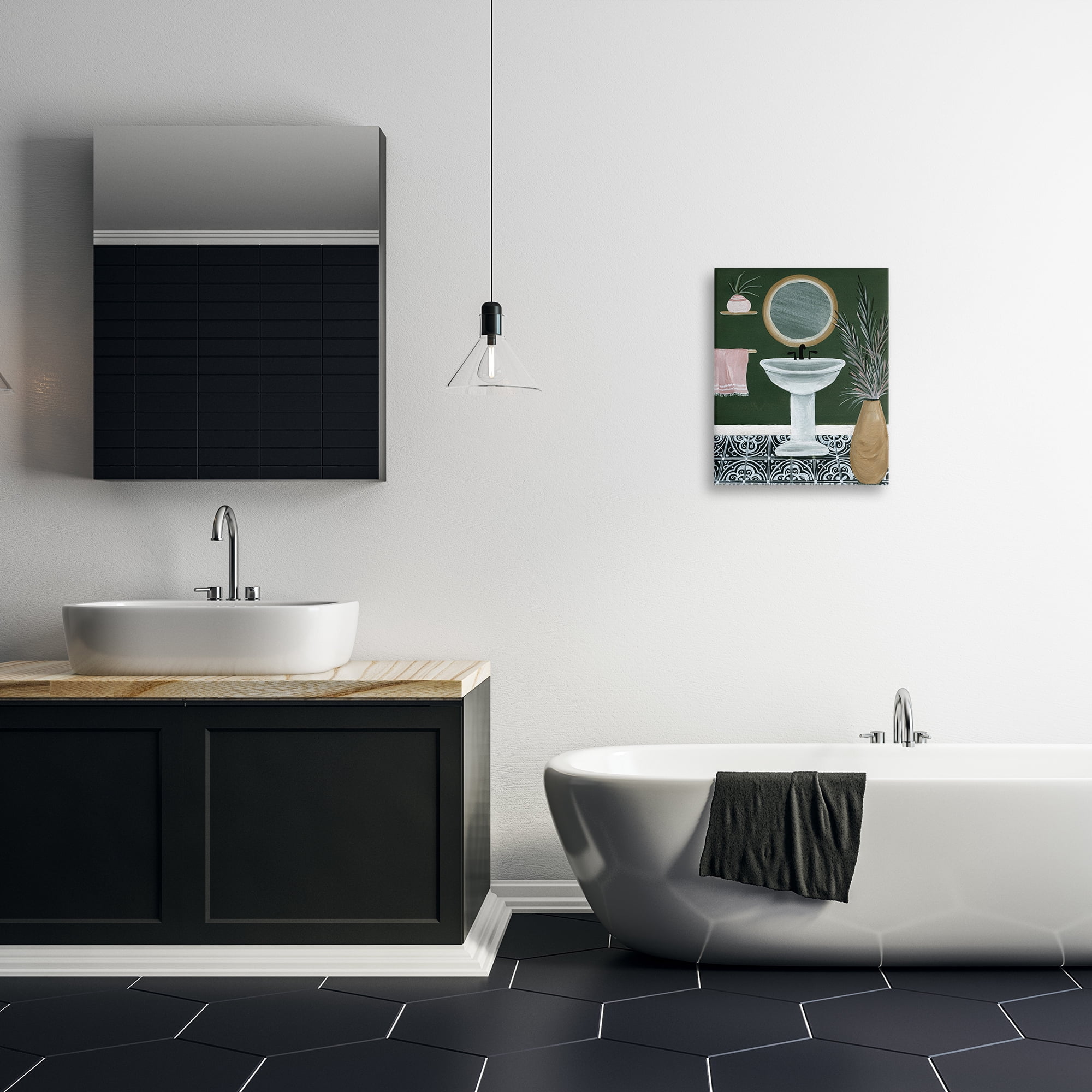 Stupell Industries Chic Green Bathroom Typography Painting Gallery Wrapped Canvas Art Print Wall Art, 16 x 20
