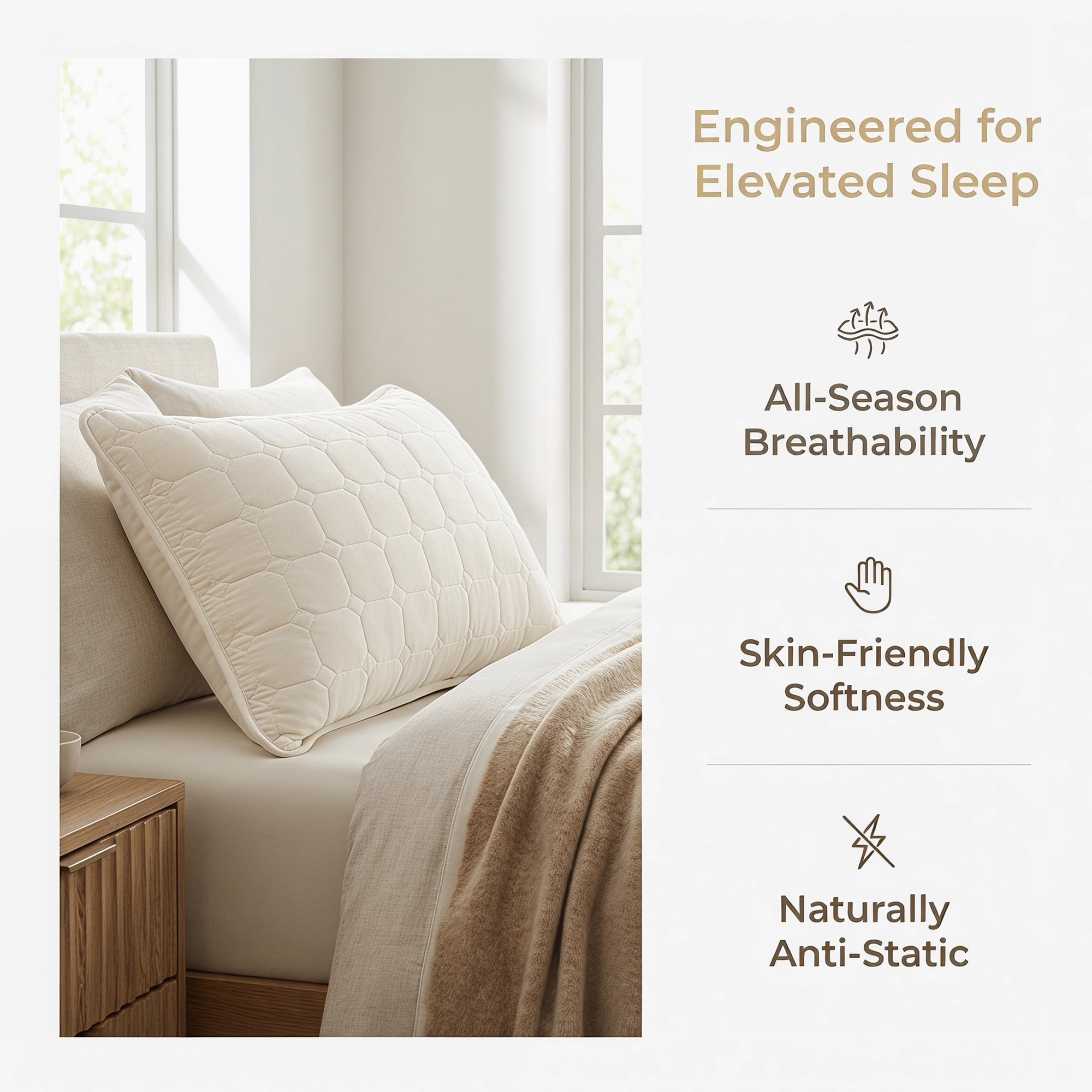 Unique Bargains Quilted Cotton Covers Pillow Protectors with Envelope Standard Size Beige