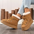 thumbnail image 3 of Rokment Platform Winter Combat Boots for Women Fashion Casual Plush Lined Warm Mid Calf Snow Ankle Booties in Cold Weather Khaki Size 6.5, 3 of 6
